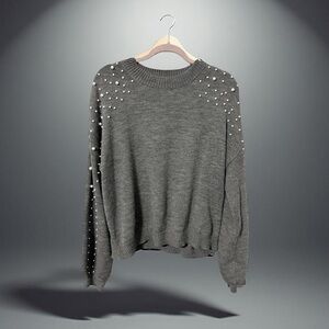 ✨ Gray Pearl Embellished Knit Sweater –
 size XL. NWOT